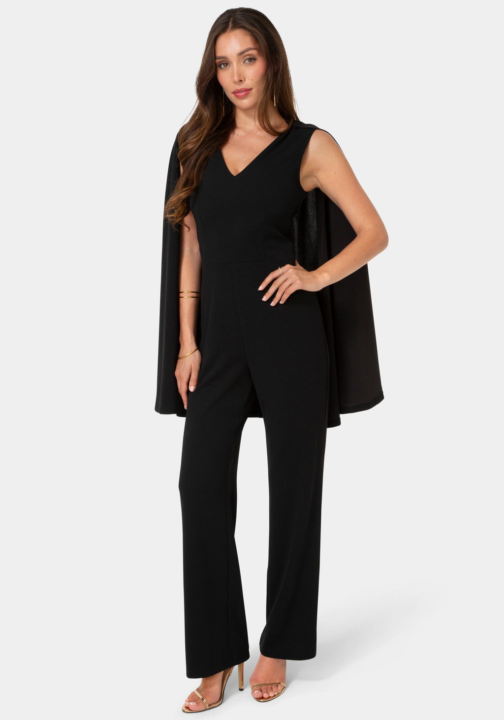 Front View-Cape Jumpsuit-Black