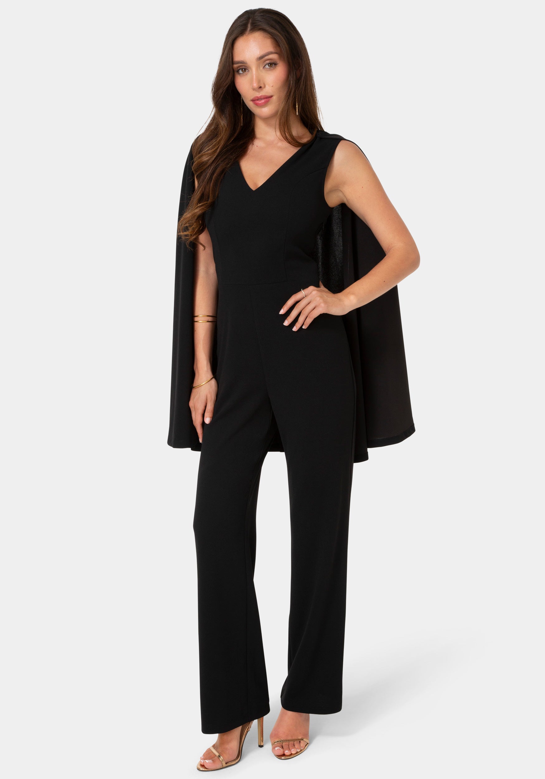 Front View-Cape Jumpsuit-Black