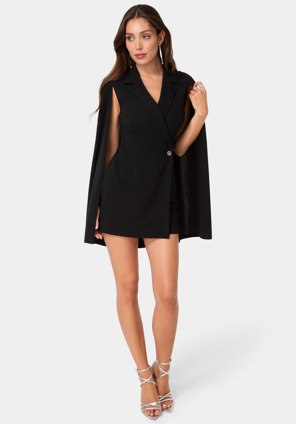 Front View-Cape Blazer Jumpsuit-Black