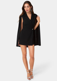 Front View-Cape Blazer Jumpsuit-Black
