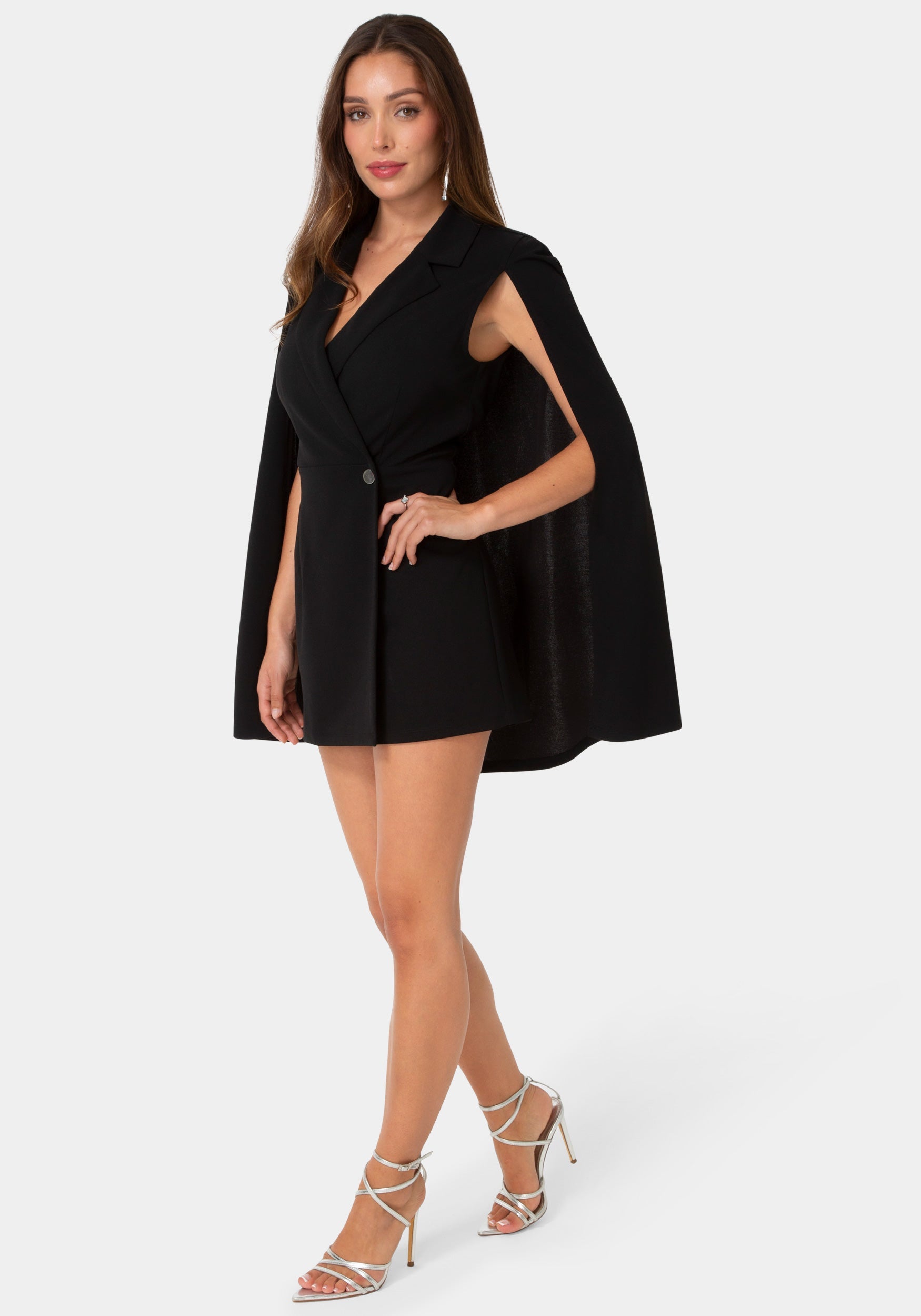 Side View-Cape Blazer Jumpsuit-Black