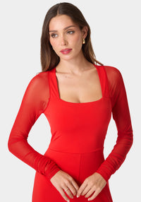 Other View-Mesh Long Sleeve Jumpsuit-Red