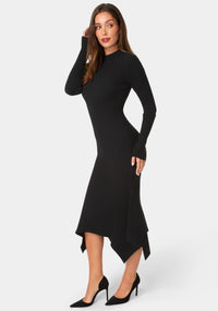 Side View-SWEATER HANKY HEM MAXI DRESS-Black