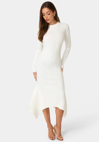 Front View-SWEATER HANKY HEM MAXI DRESS-Ivory