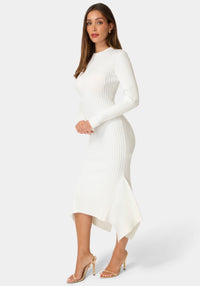 Side View-SWEATER HANKY HEM MAXI DRESS-Ivory