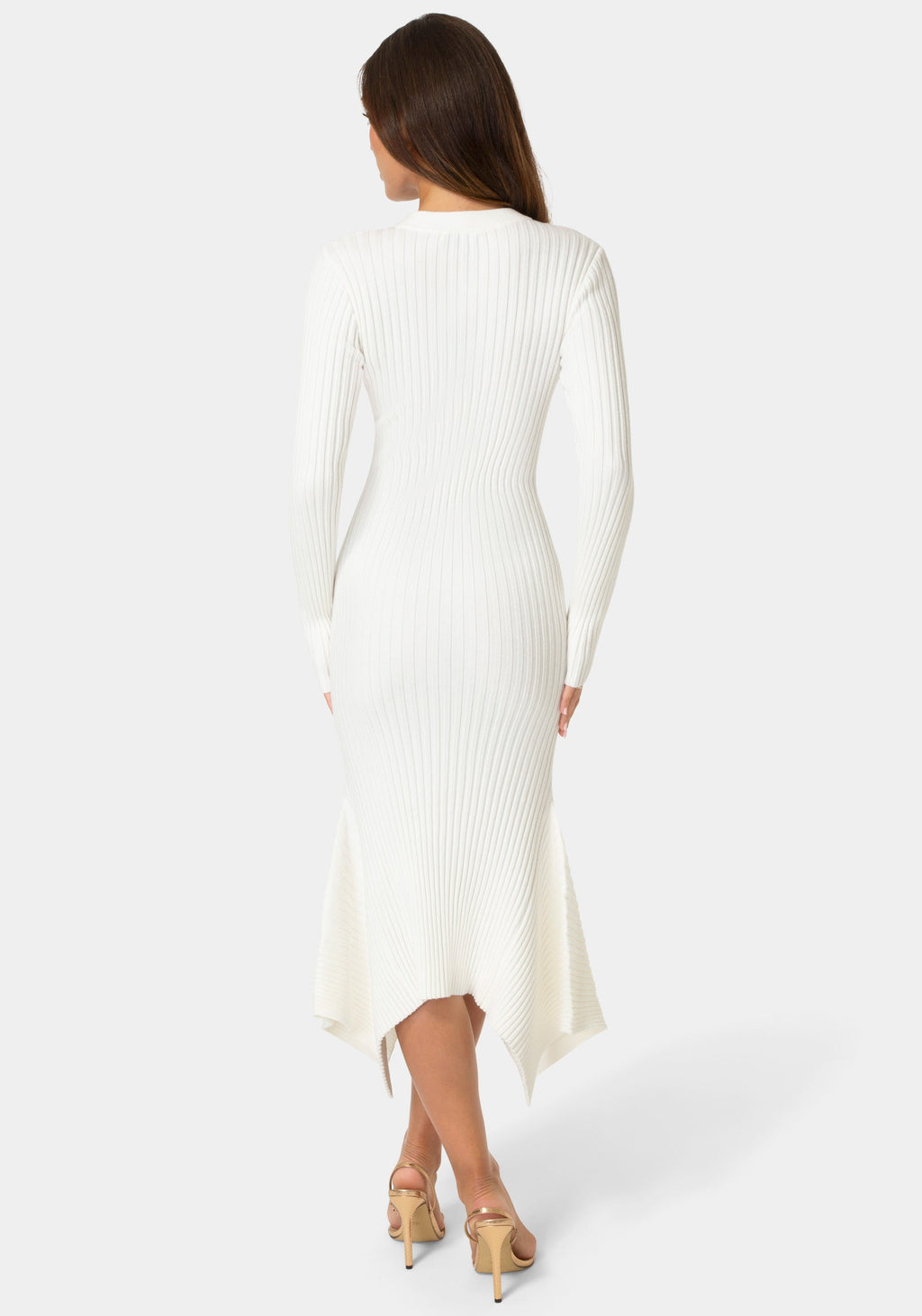 Back View-SWEATER HANKY HEM MAXI DRESS-Ivory