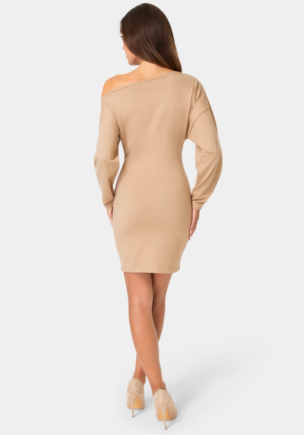 Back View-SWEATER OVERSIZED DRESS-SAND