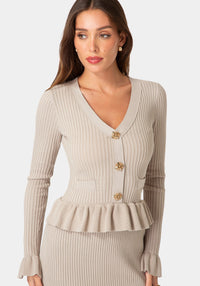 Other View-SWEATER PEPLUM LONG SLEEVE MIDI DRESS-Mushroom
