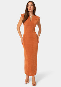 Front View-KEYHOLE LONG SLEEVE MAXI DRESS-Copper