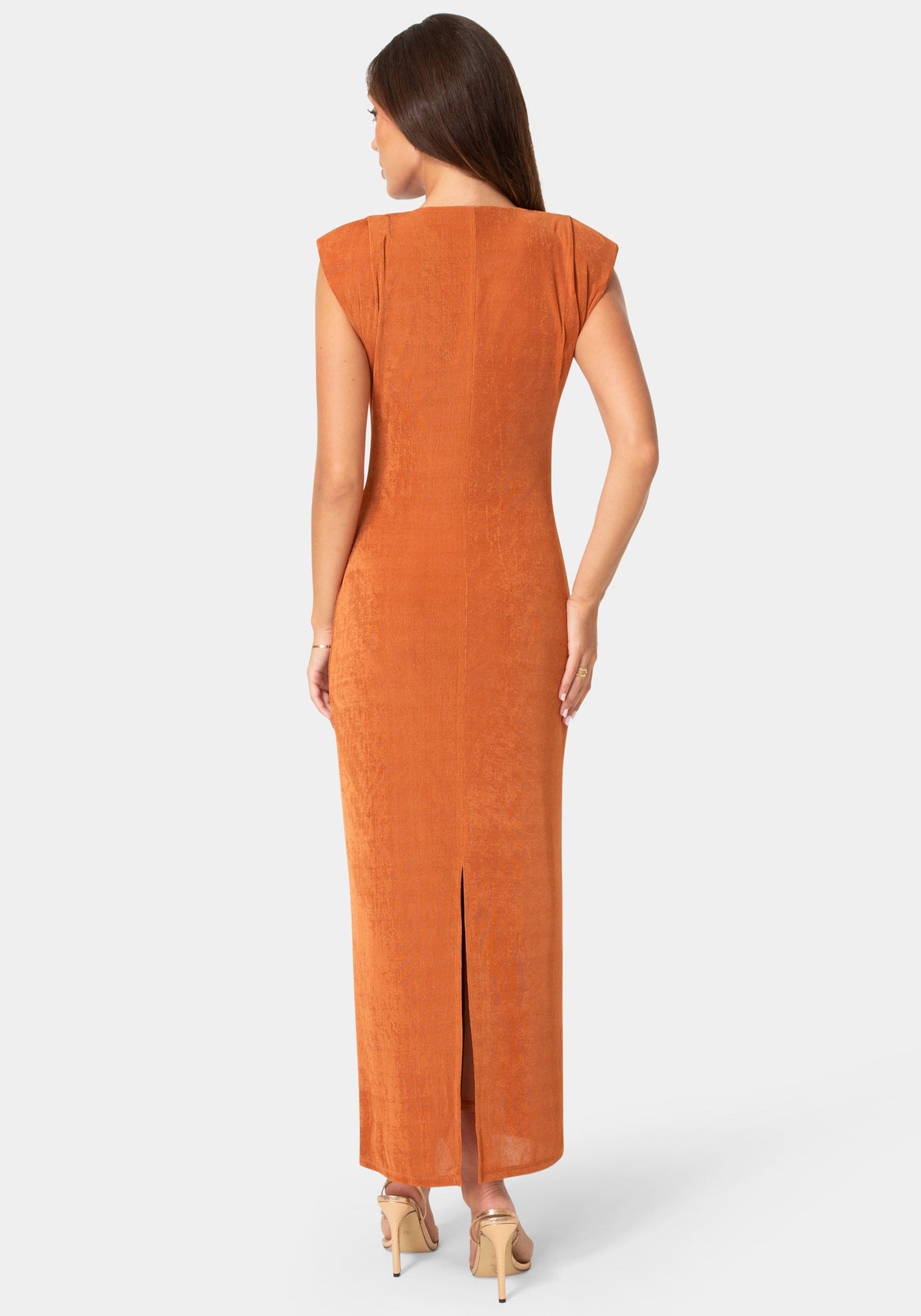 Back View-KEYHOLE LONG SLEEVE MAXI DRESS-Copper