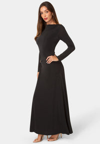 Side View-DRAPE LONG SLEEVE MAXI DRESS WITH BELT-Black