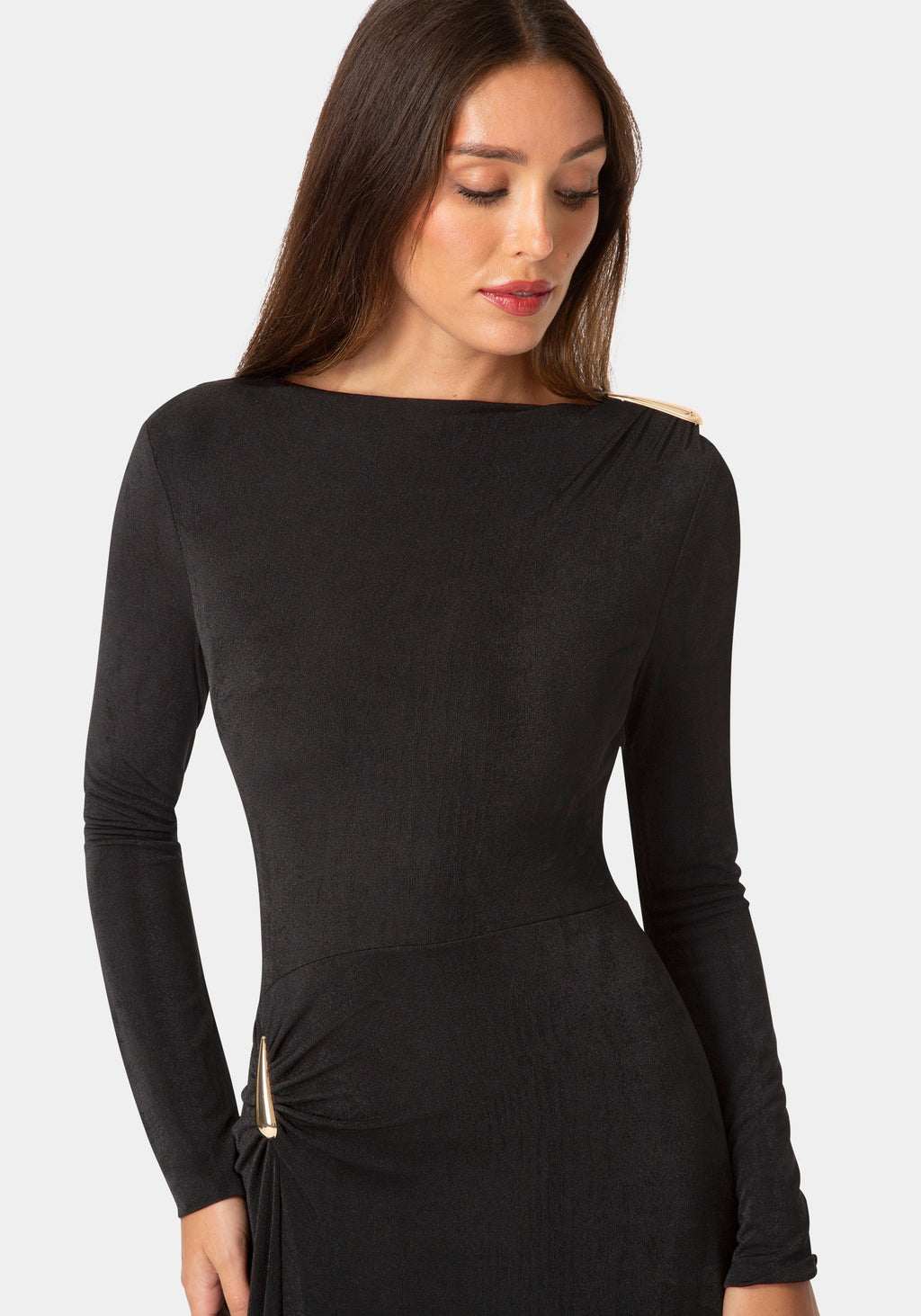 Other View-DRAPE LONG SLEEVE MAXI DRESS WITH BELT-Black