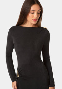 Other View-DRAPE LONG SLEEVE MAXI DRESS WITH BELT-Black