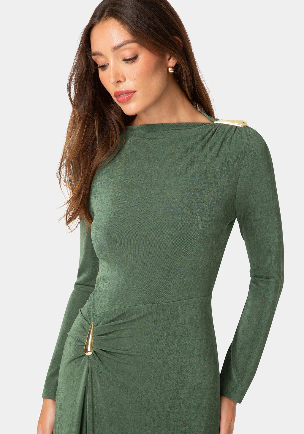 Other View-DRAPE LONG SLEEVE MAXI DRESS WITH BELT-Emerald