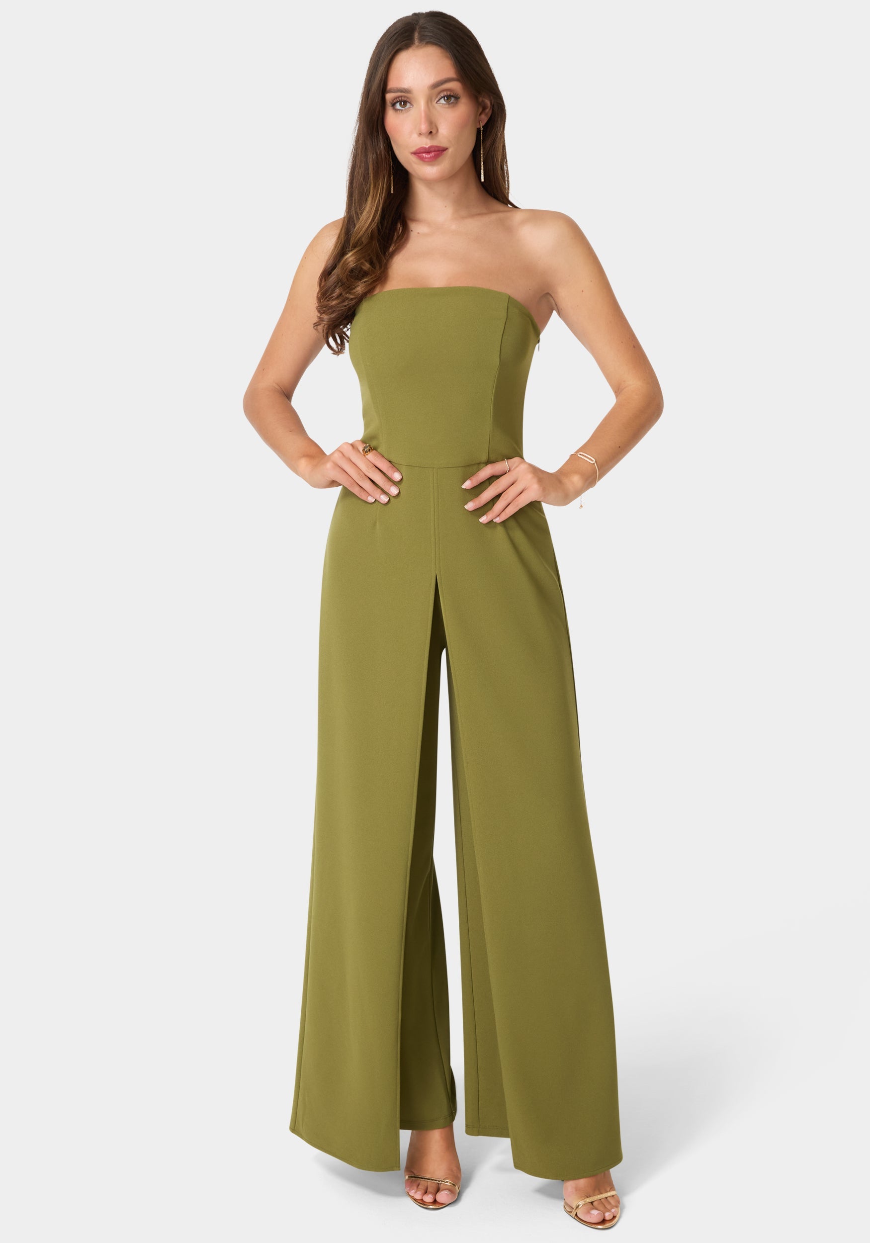 Front View-Strapless Jumpsuit-Olive