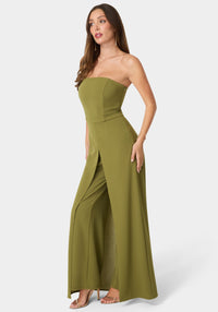Side View-Strapless Jumpsuit-Olive