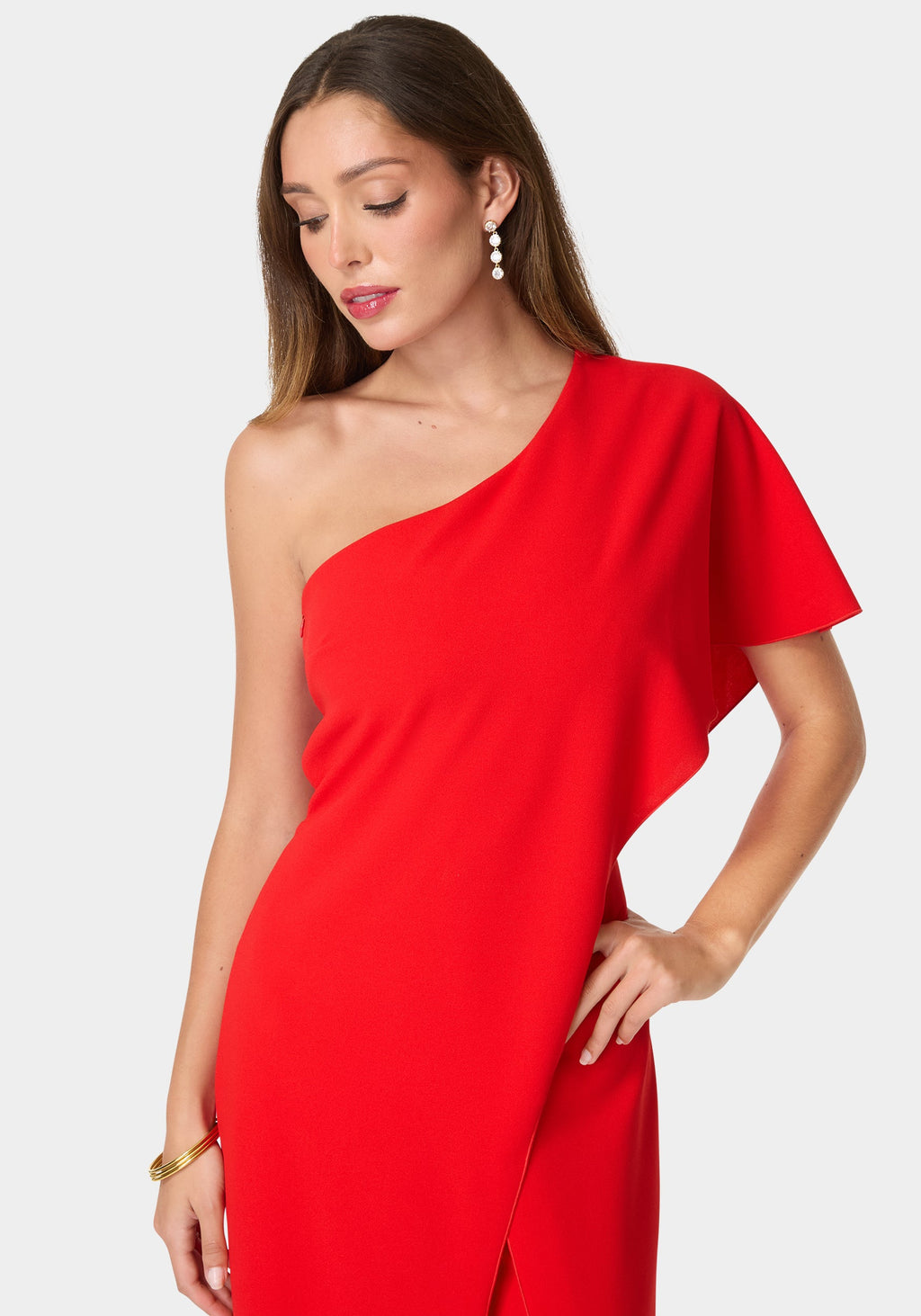 Other View-One Shoulder Cape Jumpsuit-Red
