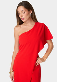 Other View-One Shoulder Cape Jumpsuit-Red