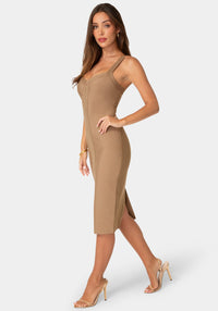 Side View-LUREX BANDAGE TANK MIDI DRESS-Taupe