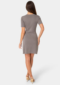 Back View-BUTTON DOWN SHORT SLEEVE DRESS-CHARCOAL