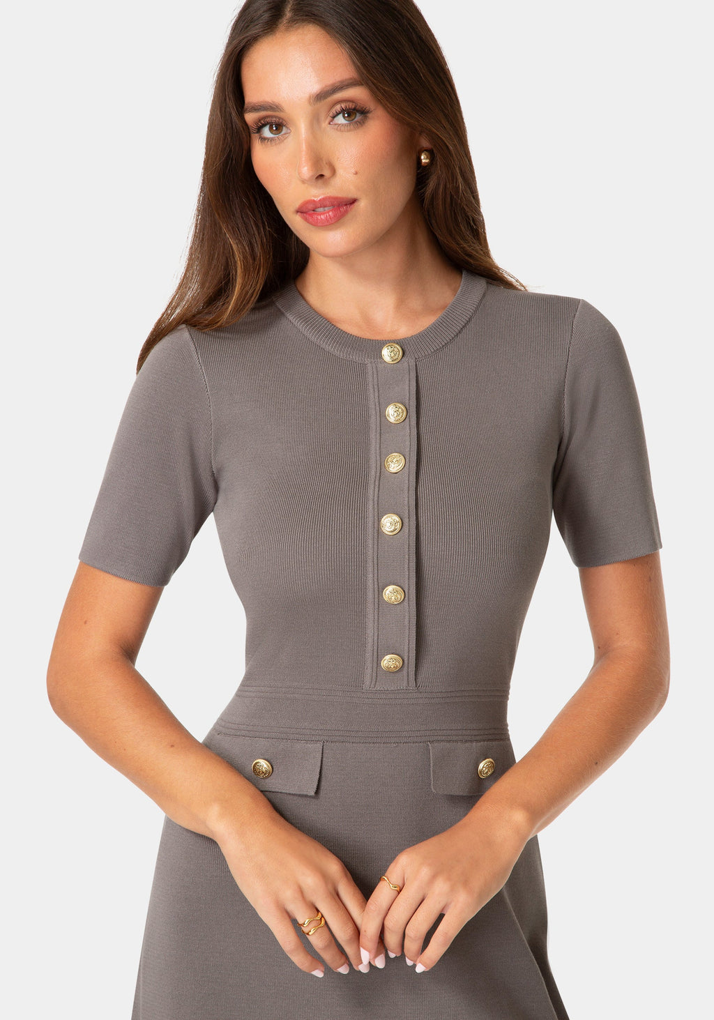 Other View-BUTTON DOWN SHORT SLEEVE DRESS-CHARCOAL