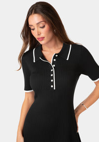 Other View-Color Block Sweater Short Sleeve Dress-Black White