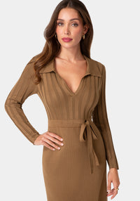 Other View-Sweater V-Neck Maxi Dress with Belt-Mocha