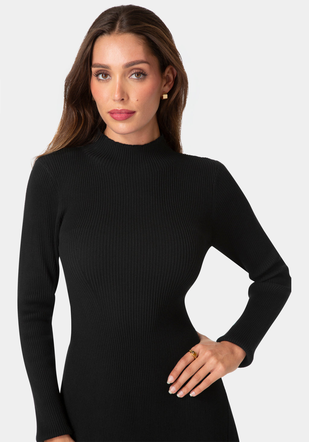 Other View-Sweater Mock Neck Long Sleeve Dress-Black
