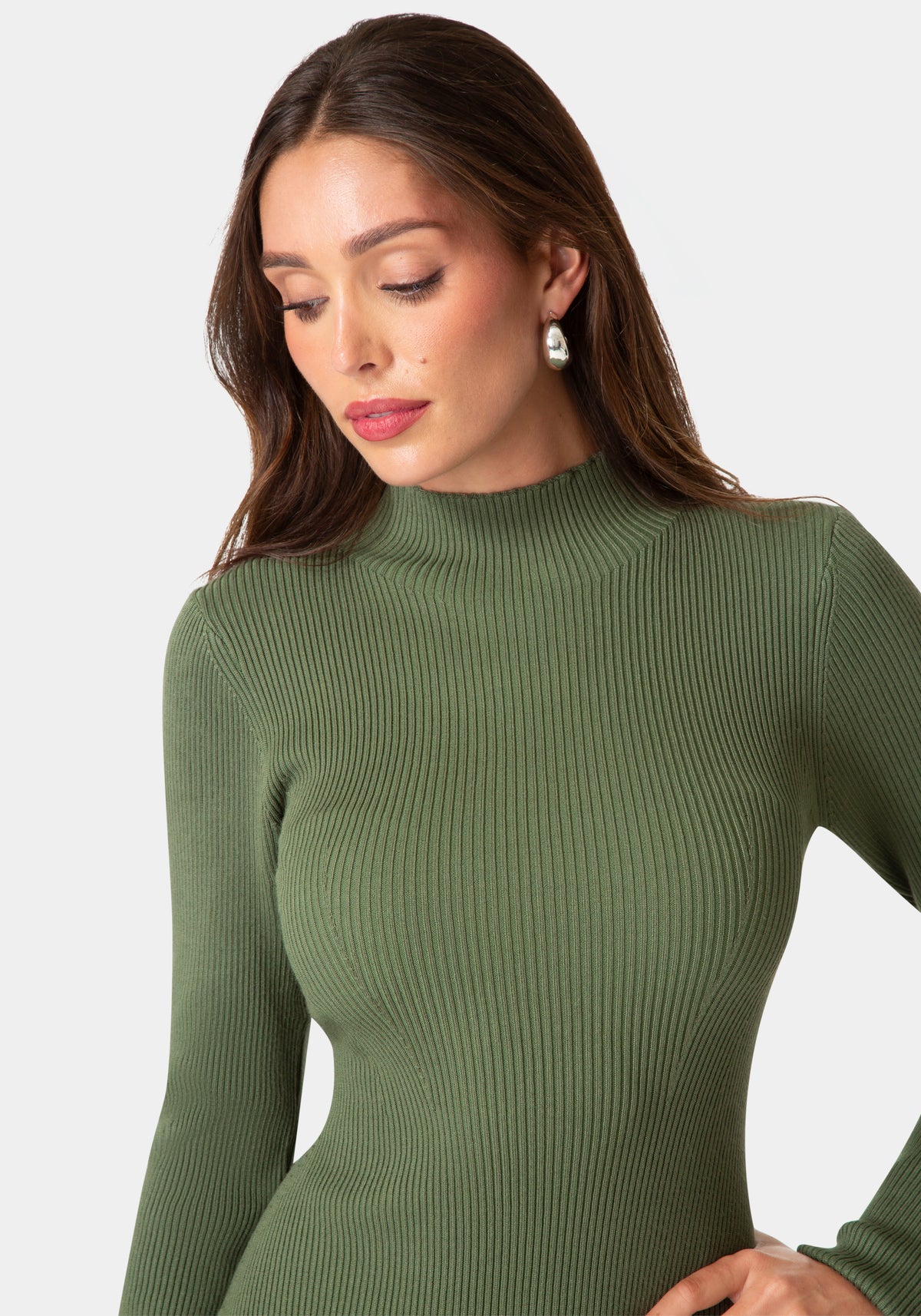 Other View-Sweater Mock Neck Long Sleeve Dress-Olive