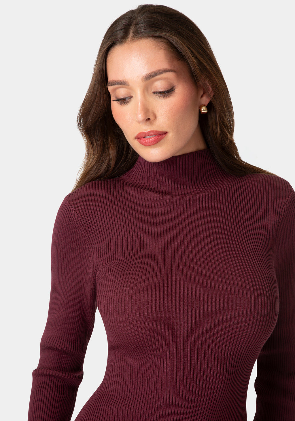Other View-Sweater Mock Neck Long Sleeve Dress-Wine