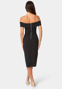 Back View-OFF SHOULDER MIDI DRESS-Black