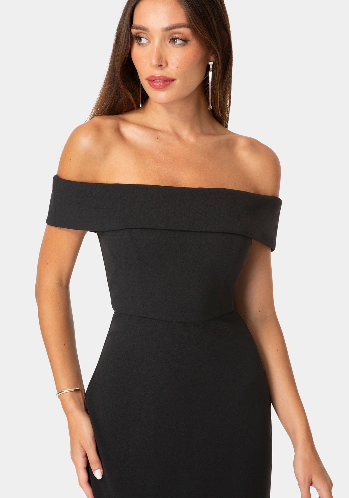 Other View-OFF SHOULDER MIDI DRESS-Black