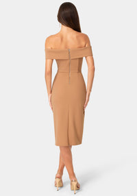 Back View-OFF SHOULDER MIDI DRESS-Mocha