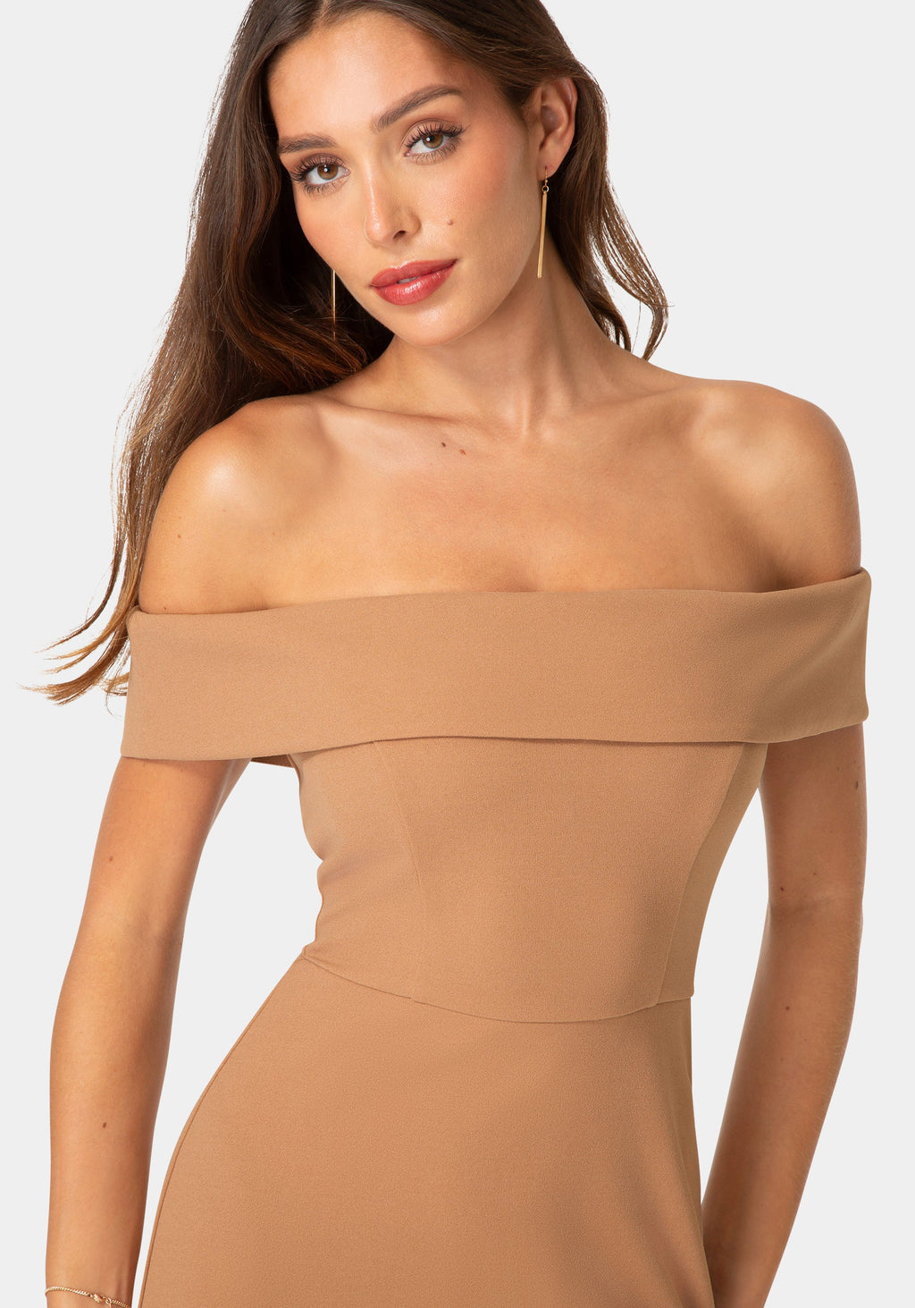 Other View-OFF SHOULDER MIDI DRESS-Mocha