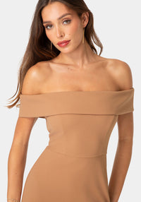 Other View-OFF SHOULDER MIDI DRESS-Mocha