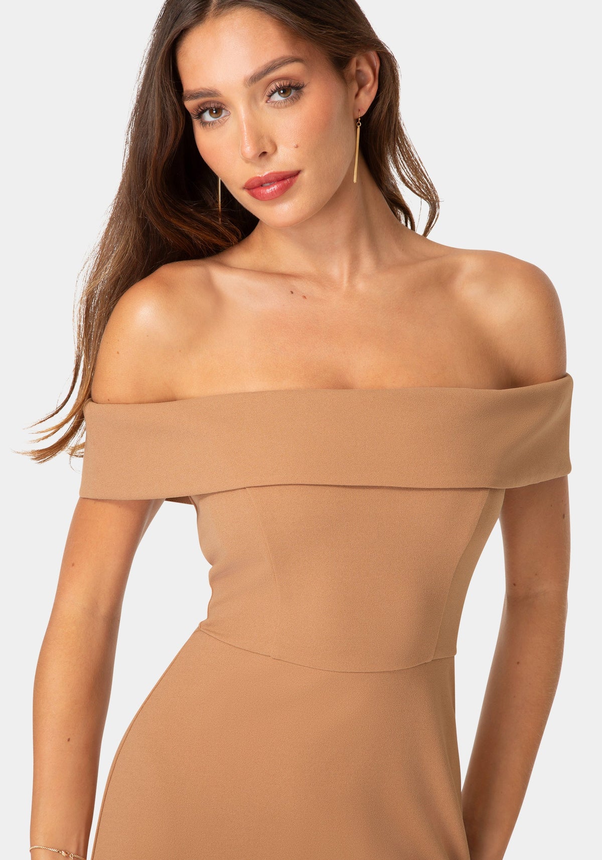Other View-OFF SHOULDER MIDI DRESS-Mocha