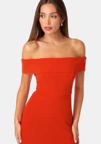 Other View-OFF SHOULDER MIDI DRESS-Red