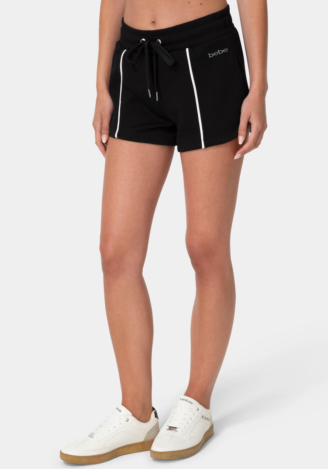 Front View-PIPED SCUBA SHORT-BLACK / WHITE PIPING