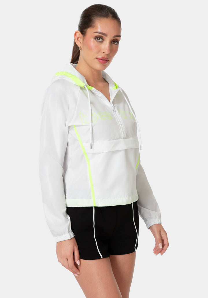 Side View-BEBE HALF ZIP PACKABLE WOVEN JACKET-WHITE