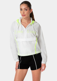 Front View-BEBE HALF ZIP PACKABLE WOVEN JACKET-WHITE