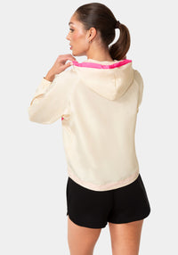 Back View-BEBE HALF ZIP PACKABLE WOVEN JACKET-IVORY