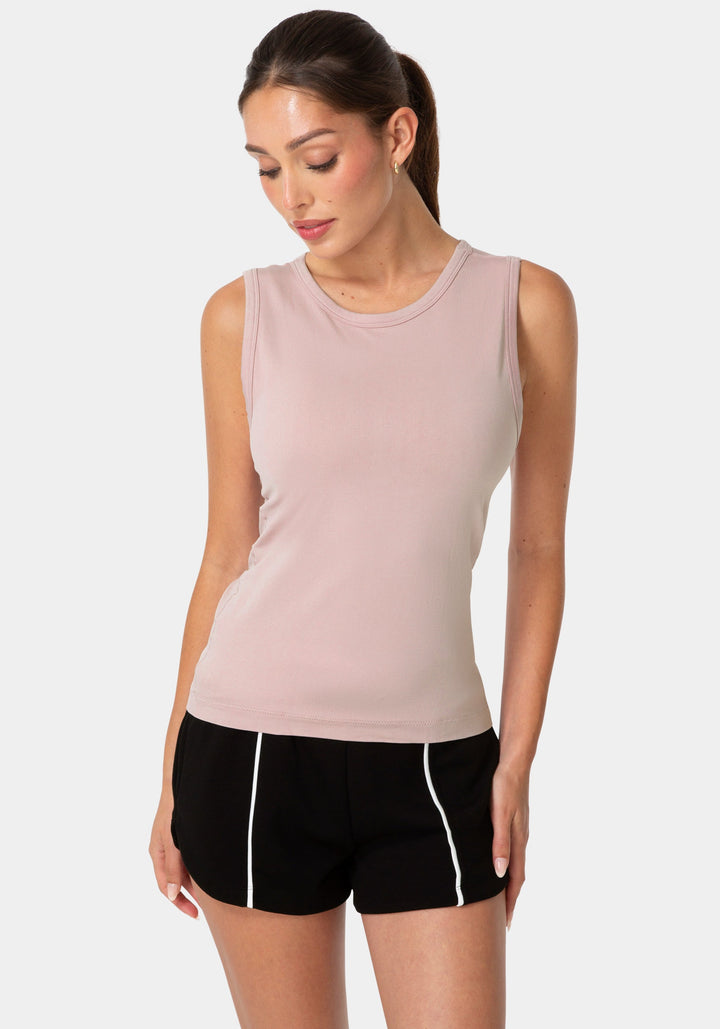 Front View-DOUBLE FRONT SEAMLESS TANK WITH FOIL LOGO-MAUVE SHADOW