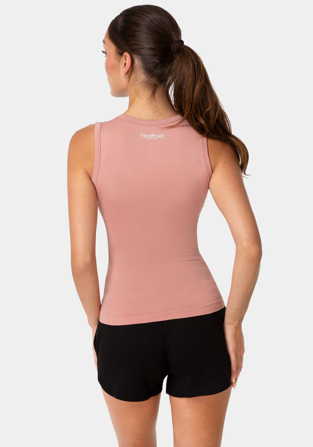 Back View-DOUBLE FRONT SEAMLESS TANK WITH FOIL LOGO-ROSE DUST