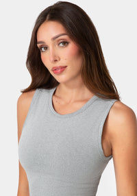 Other View-DOUBLE FRONT SEAMLESS CROPPED TANK WITH FOIL LOGO-HEATHER GREY