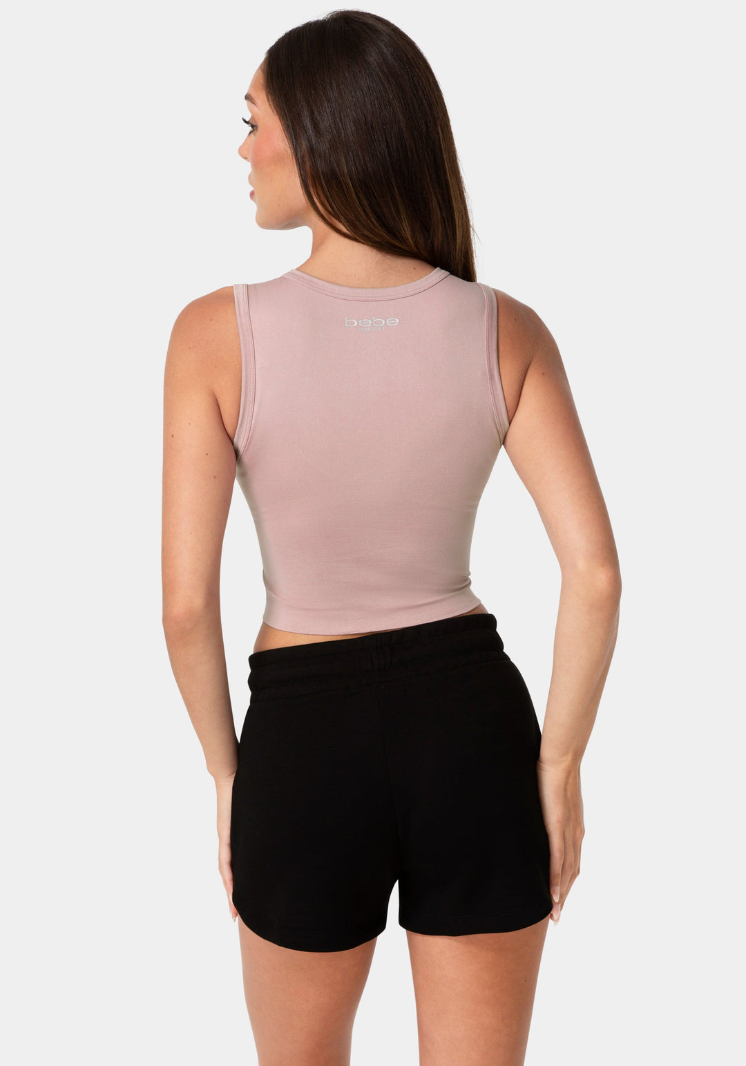 Back View-DOUBLE FRONT SEAMLESS CROPPED TANK WITH FOIL LOGO-MAUVE SHADOW