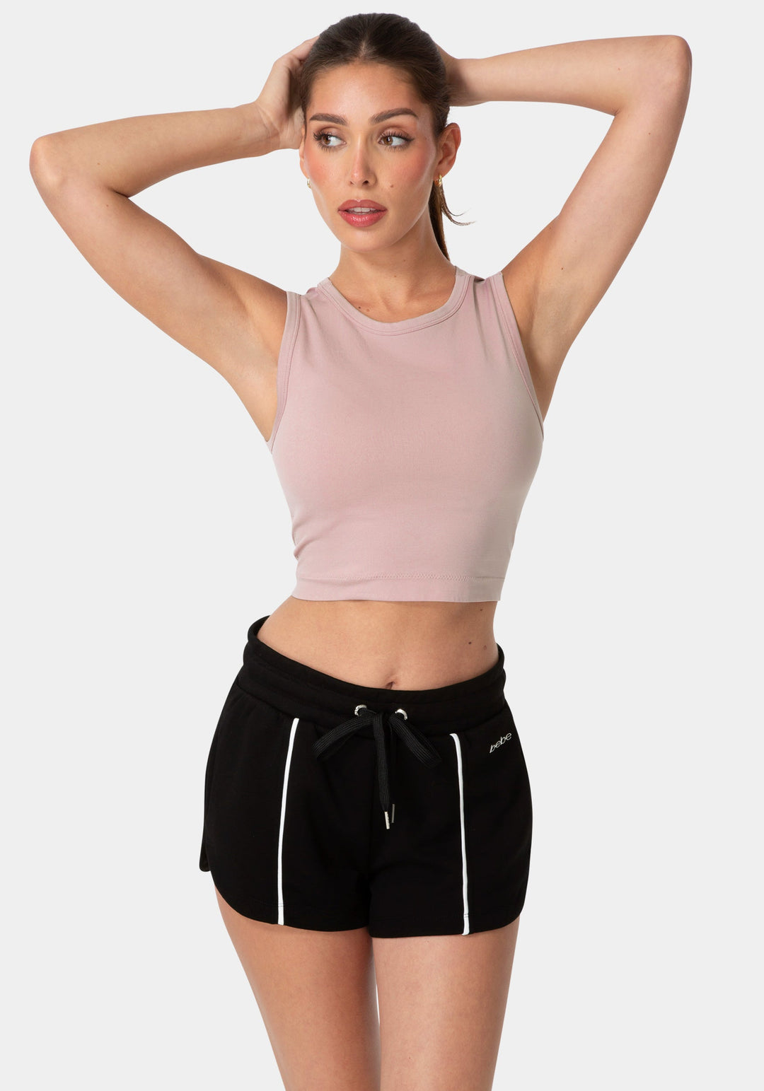 Front View-DOUBLE FRONT SEAMLESS CROPPED TANK WITH FOIL LOGO-MAUVE SHADOW