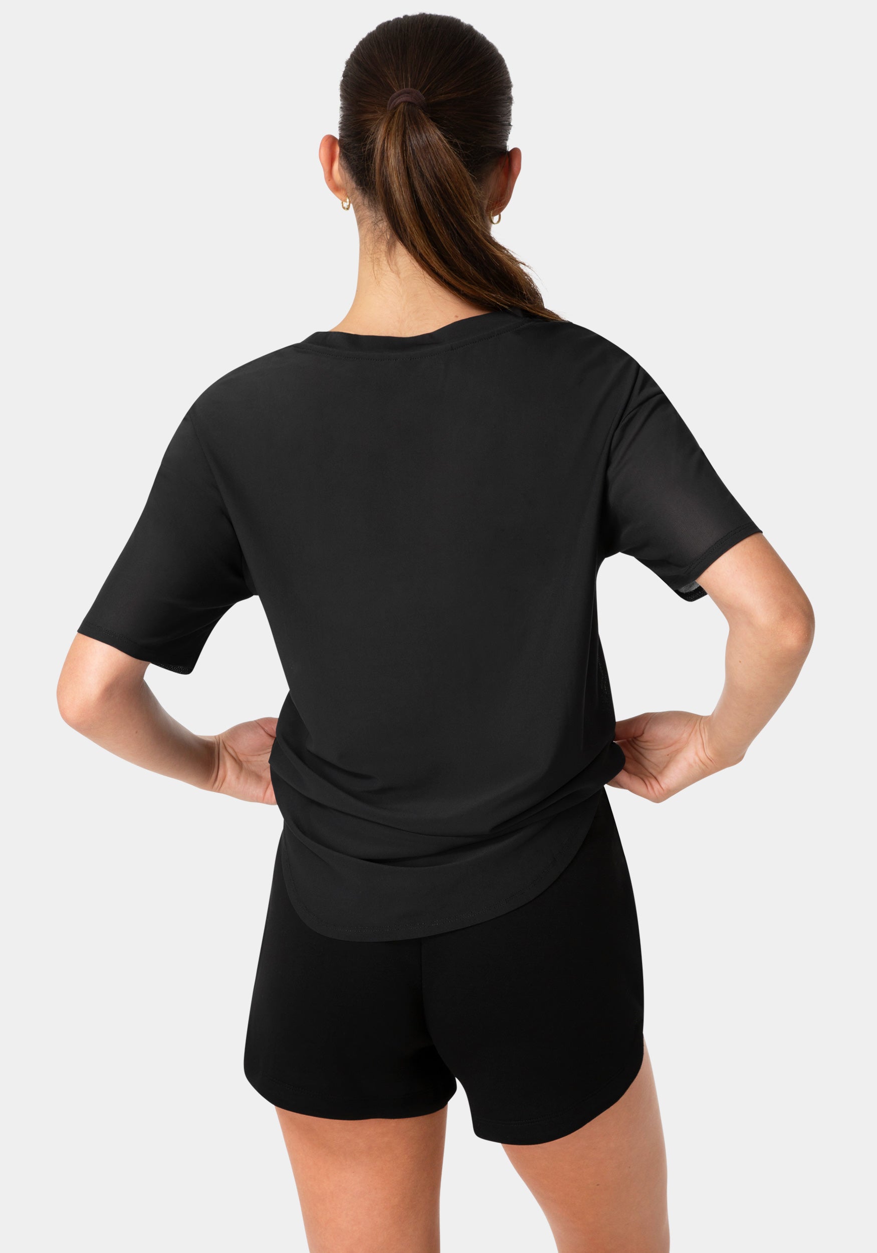 Back View-CURVED HEM TEE W PUFF PAINT LOGO-BLACK