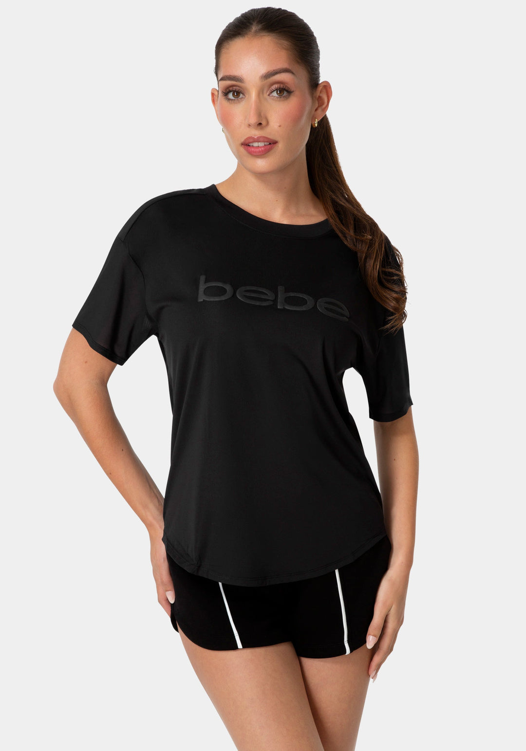 Front View-CURVED HEM TEE W PUFF PAINT LOGO-BLACK