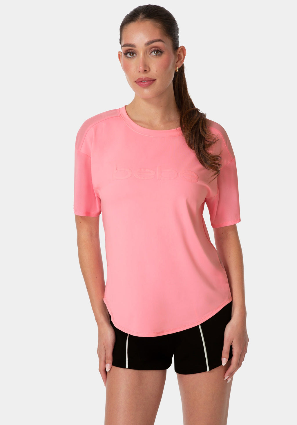 Front View-CURVED HEM TEE W PUFF PAINT LOGO-COTTON CANDY PINK