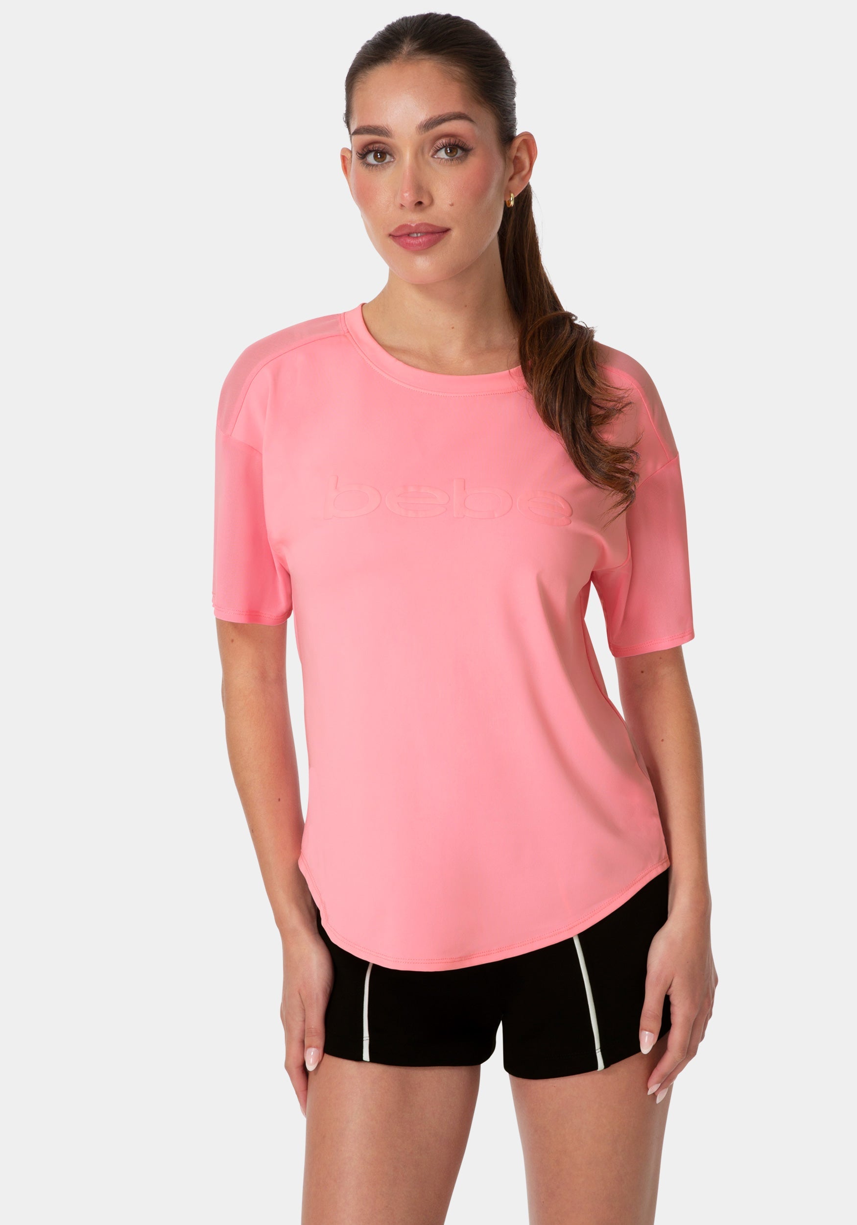 Front View-CURVED HEM TEE W PUFF PAINT LOGO-COTTON CANDY PINK